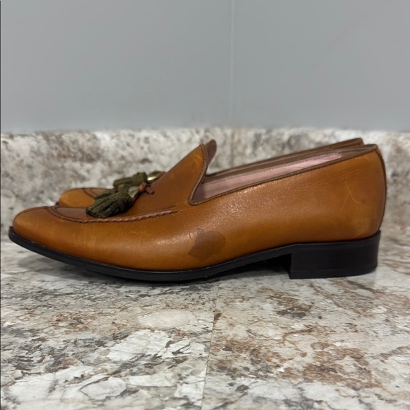 Giorgio Brutini Tan Leather Loafers with Green Tassels - Picture 5 of 12